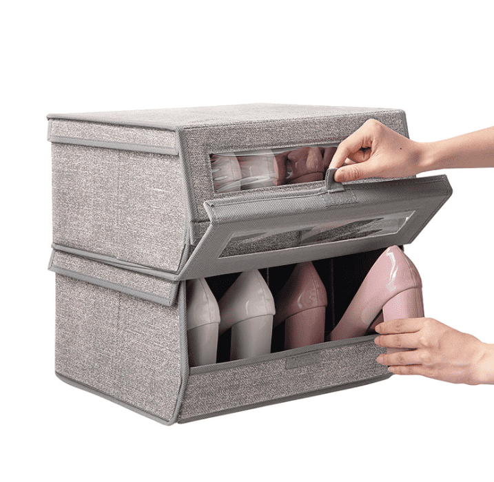 Grey Fabric Stackable Shoes Bin Box Organizer.